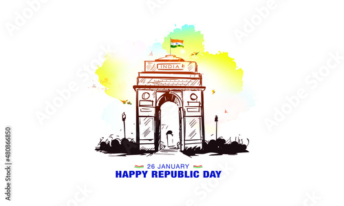 Happy Republic Day of India. New Style tricolor flag and india get background.