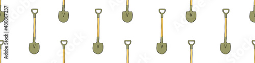 Foto Seamless pattern with garden shovels, spades, scoops