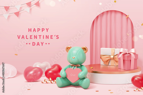 3d teddy bear romantic scene design