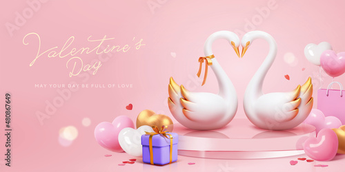 3d Valentine's Day swan sale banner