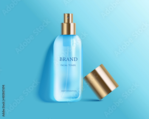 3d blue glass cosmetic pump bottle