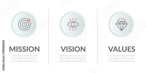 Mission, Vision and Values of company in modern flat design concept for web template and business presentation.