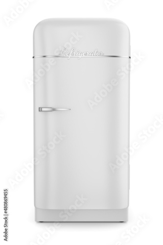 Vintage refrigerator isolated on white. 3d rendering.