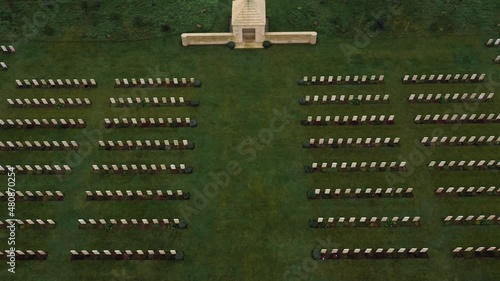aerial view of the ryes war cemetery of bazenville in normandy photo