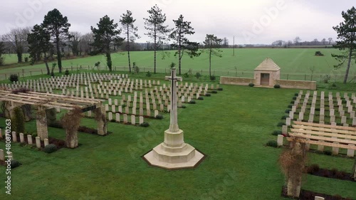 Aerial view of the ryes war cemetery of Bazenville in Normandy photo