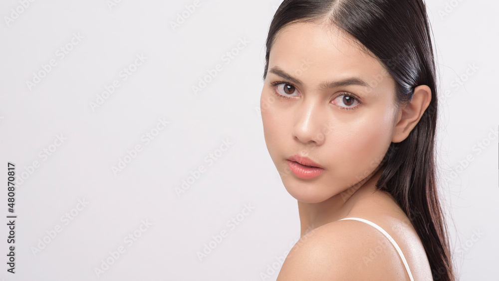 Portrait of young beautiful woman with smooth healthy skin on white background , Skincare concept. Portrait of young beautiful woman with smooth healthy skin on white background , Skincare concept.