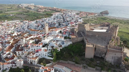 Aerial panoramic view of Salobrena city with buildings and landscape, Granada, Spain photo