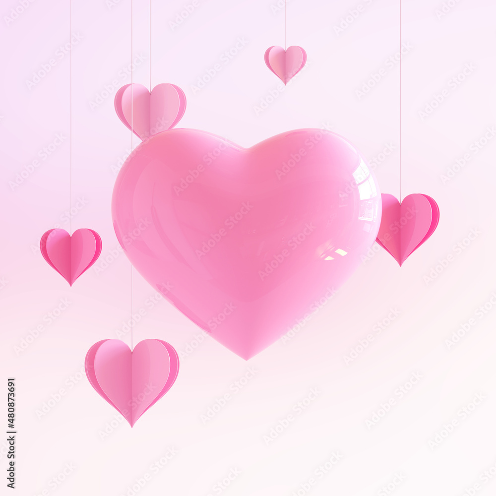 Happy Valentine's Day. pink Background with Realistic Hearts.