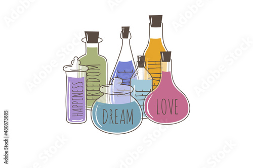 magic in old fashion apothecary jars, vector
