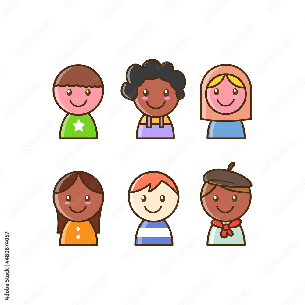 cute halfbody variety of children around the world illustration cute halfbody variety of children around the world illustration