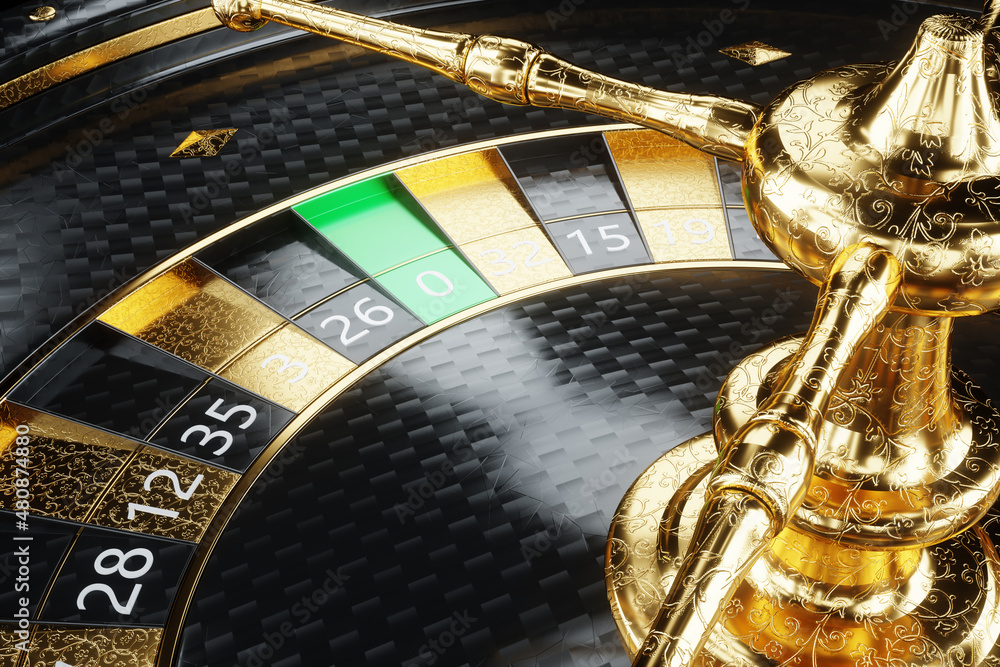 American roulette, sector zero. Vegas casino game. The concept of roulette, gambling, a header for the site. 3D illustration, 3D render.
