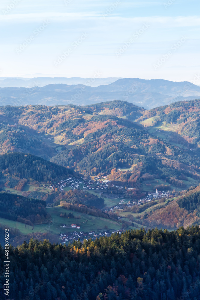 Seebach in the Black Forest mountains landscape scenery nature fall autumn portrait format in Germany