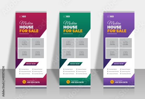 Real estate agency roll up banner design or pull up banner template