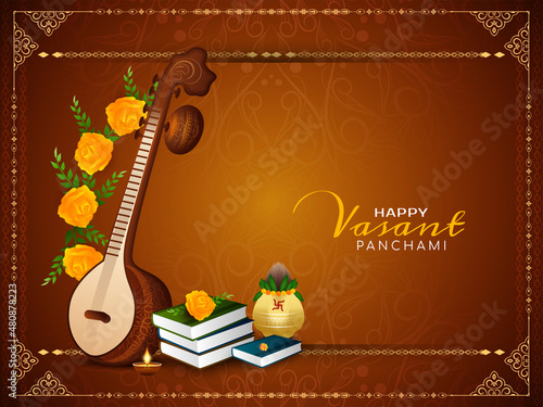 Happy Vasant Panchami Indian Hindu festival greeting ethnic background