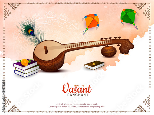 Happy Vasant Panchami Indian Hindu festival greeting ethnic background