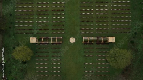 aerial shot of the ryes war cemetery in normandy photo