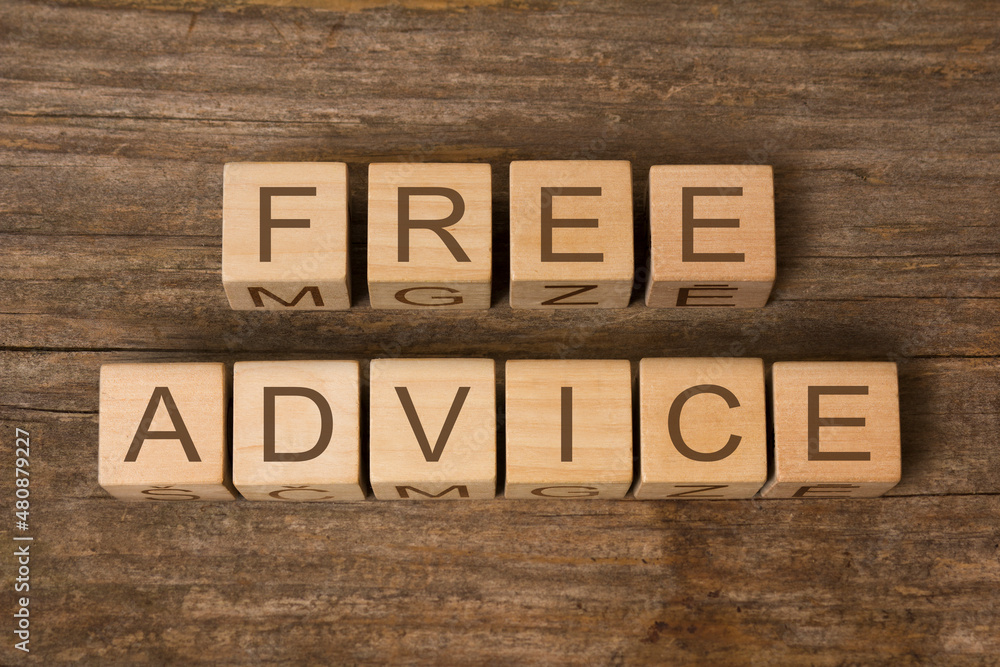 Free advice text on wooden toy cubes