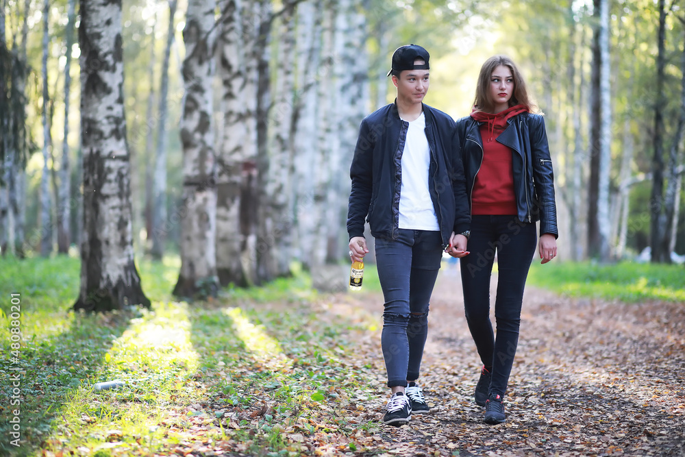 Fototapeta premium Loving couple walking in casual clothes