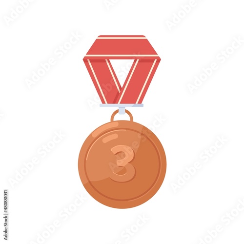 Bronze medal, third place award. 3rd prize-winners reward. Metal badge with n...