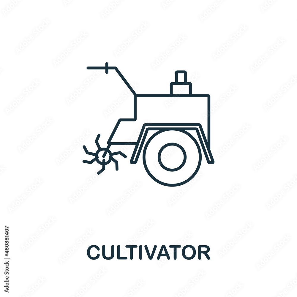 Cultivator icon. Line element from farming collection. Linear Cultivator icon sign for web design, infographics and more.