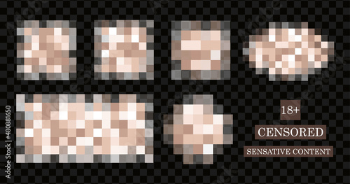 Censor blur effect texture isolated on transparent background. Blurry pixel color censorship element. Vector nude skin censor pattern.