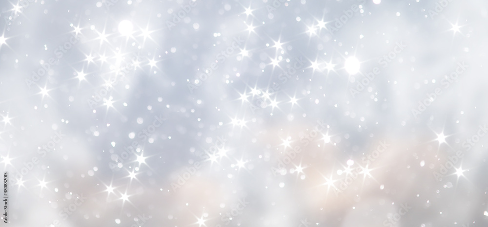 blue snowfall bokeh background, abstract snowflake background on blurred abstract blue