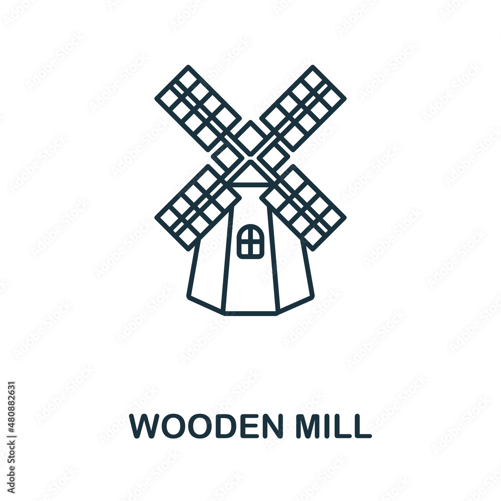 Wooden Mill icon. Line element from farming collection. Linear Wooden Mill icon sign for web design, infographics and more. Wooden Mill icon. Line element from farming collection. Linear Wooden Mill icon sign for web design, infographics and more.
