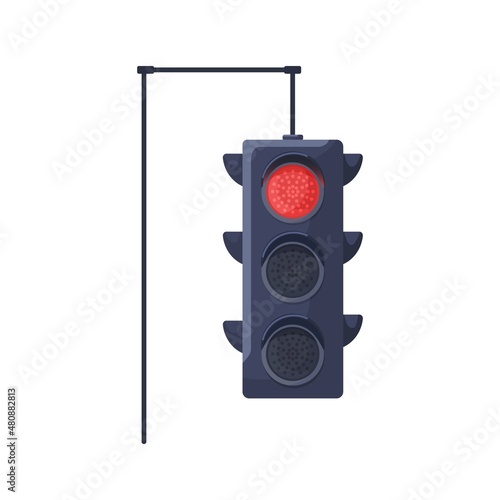 Red signal of traffic lights. Prohibited stop color of led lamp on semaphore. Electric stoplight for road rules regulation. Flat vector illustration of trafficlight isolated on white background