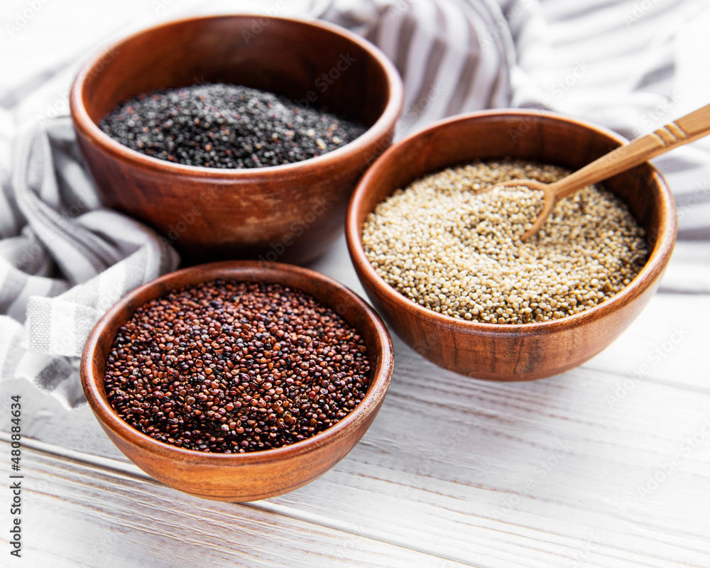 Red, black and white quinoa seeds Red, black and white quinoa seeds