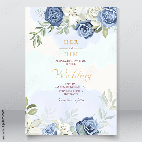 Wedding card with dusty blue roses