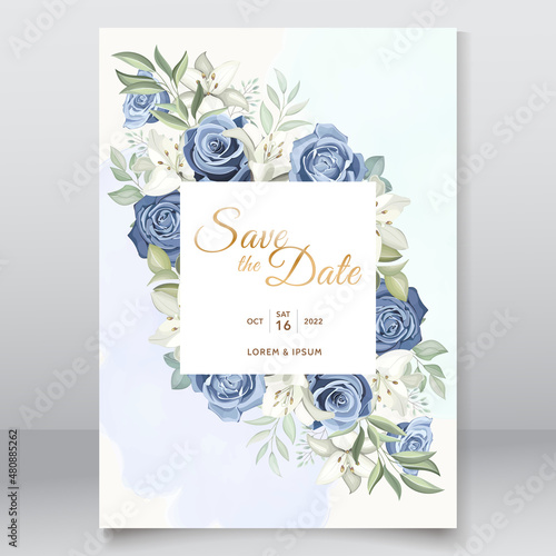 Wedding card with dusty blue roses