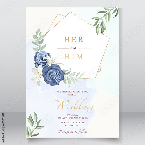 Wedding card with dusty blue roses