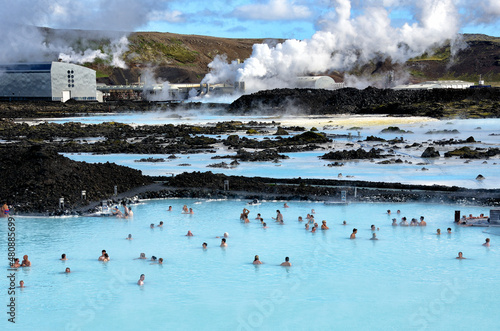 фотографія bathers in Blue Lagoon mineral hot springs, Svartsengi Geo-Thermal Plant in the