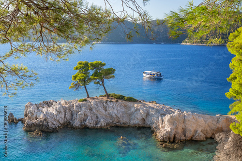 Beautiful summer view of Cape Amarandos, Skopelos island, Greece.
