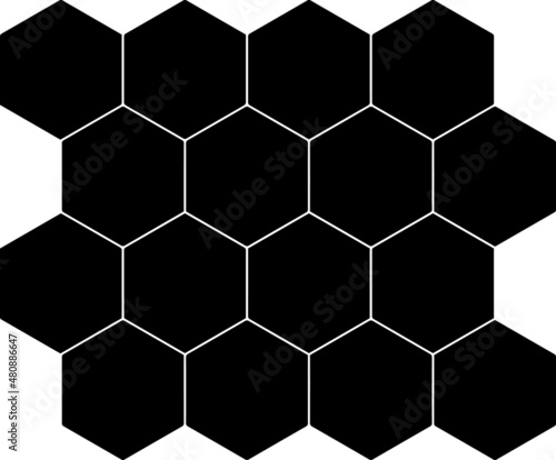 Fototapeta Naklejka Na Ścianę i Meble -  Black hexagon, honeycomb, design elements, shapes, pattern with no strokes. Use for photo collection, collage, template, frame, overlay, montage. Transparent background. Vector illustration, eps 10.