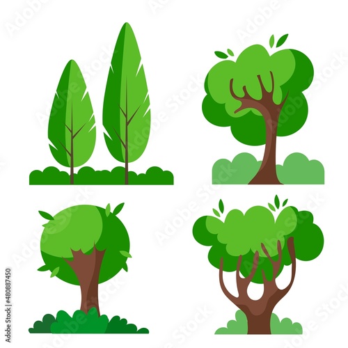 A group of trees of various shapes. Vector illustration in cartoon style.