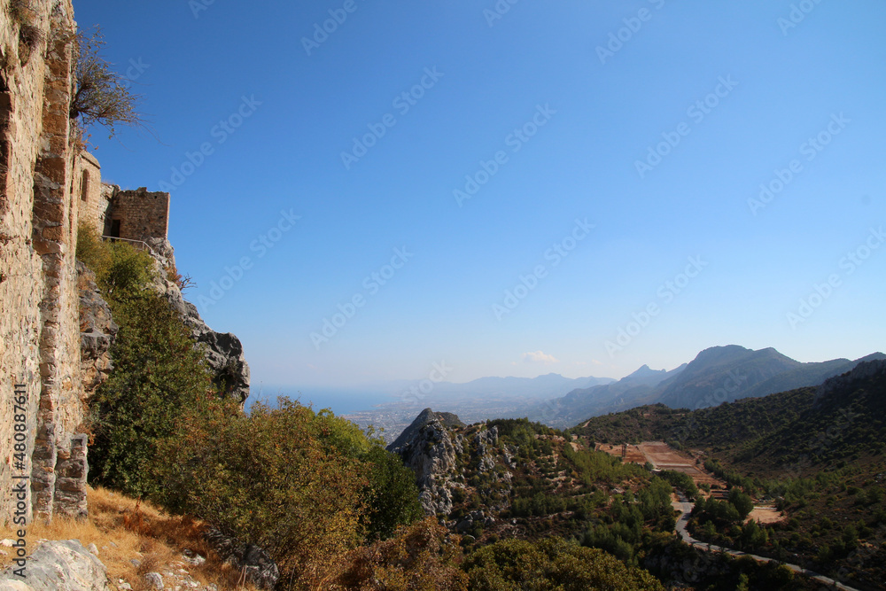 View of the Kyrenia Mountains from the Crusader Castle of St Hilarion, North Cyprus 