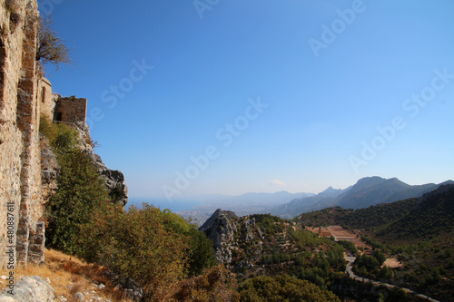 View of the Kyrenia Mountains from the Crusader Castle of St Hilarion, North Cyprus 