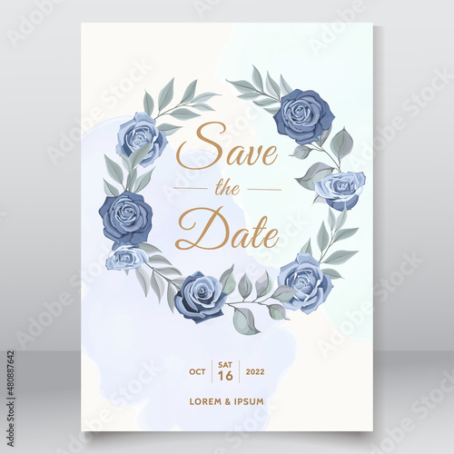 Wedding card with dusty blue roses template