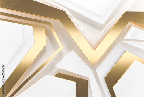 White Gold Background Geometric Shape 3d Illustration.