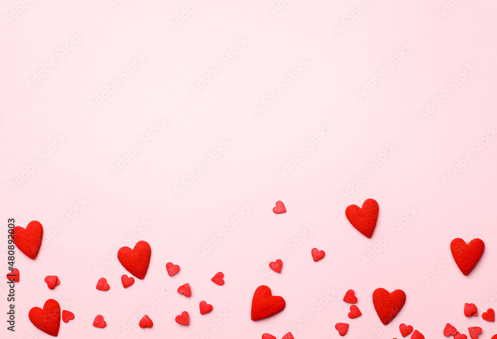 hearts on pink background, concept for valentine's day