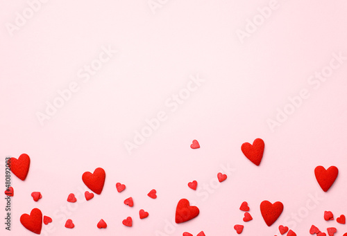 hearts on pink background  concept for valentine s day