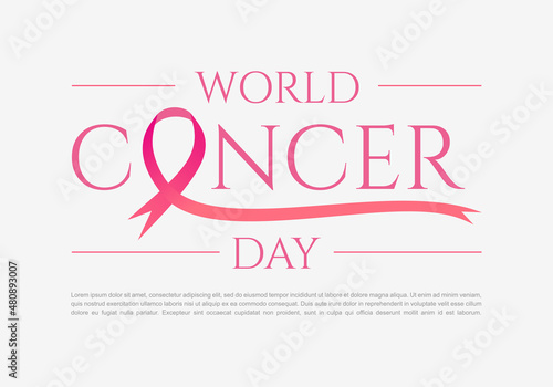 World cancer day concept background with pink ribbon and grey earth.