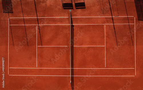 Drone view of empty tennis court photo