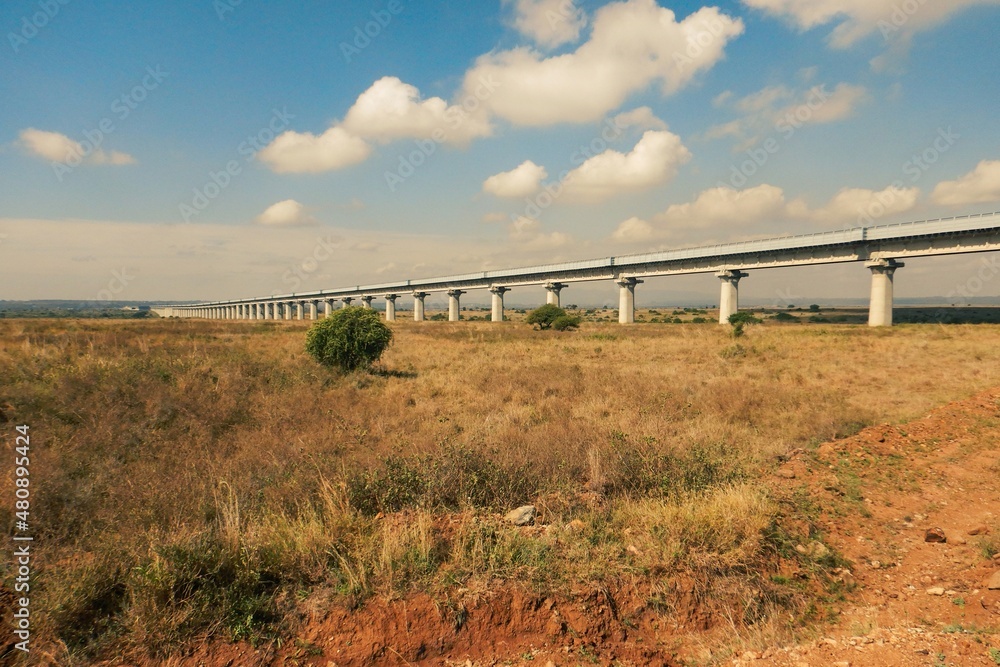 Scenic view of the Nairobi Mombasa Standard Gauge Railway line seen from Nairobi National Park, Kenya