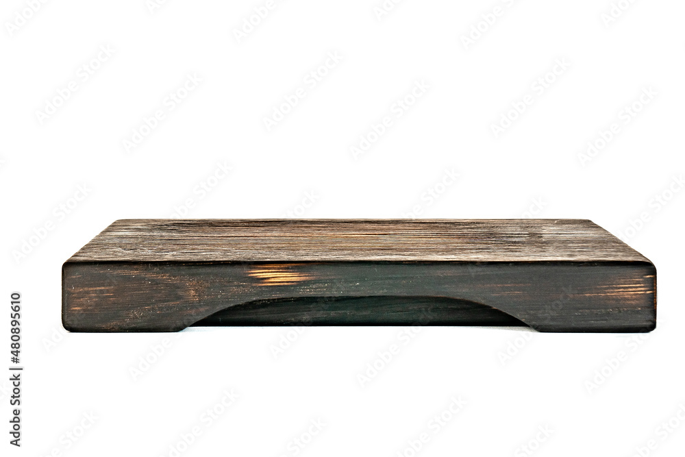 Rectangular cutting board tray made of dark wood on a white background. Isolated object. Rectangular cutting board tray made of dark wood on a white background. Isolated object.