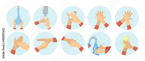 Hand washing, disinfection, sanitary hygiene, prevention Covid-19 virus coronavirus vector
