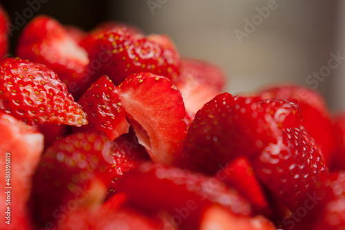 Close-up photo of red strawberry. Abstract photo of berries