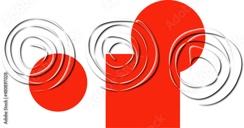  Set of vector spirals with gradient shadow and red figures. Projections from above. Separate change of elements. 