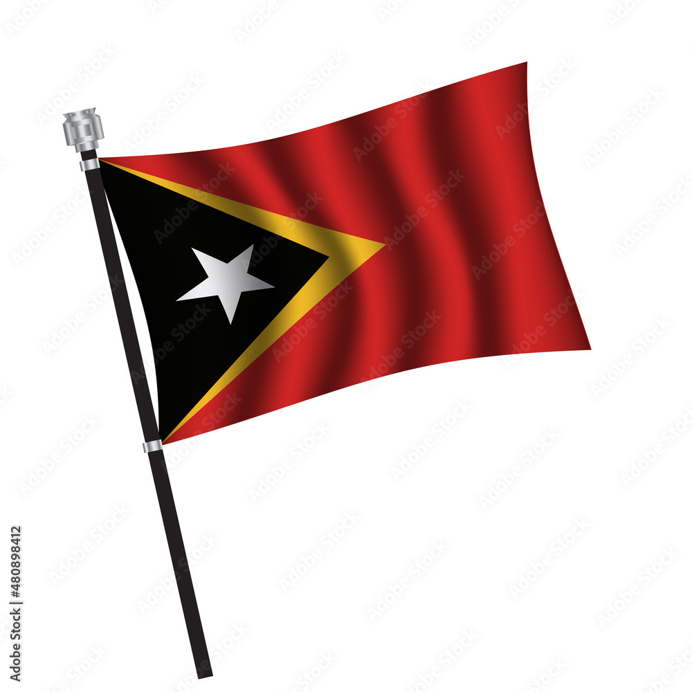 East Timor flag , flag of East Timor waving on flag pole, vector illustration EPS 10.